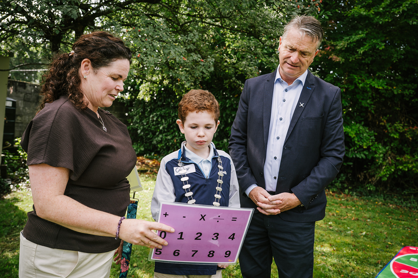 Young speller demonstrating S2C to the Mayor of Naas at an Alliance meeting.